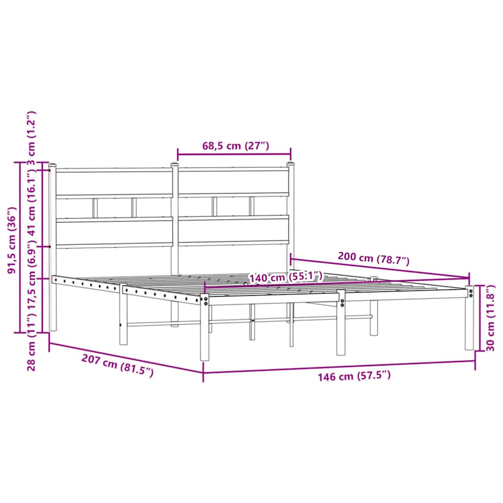 sengeramme m. sengegavl 140x200 cm uden madras brunt eg