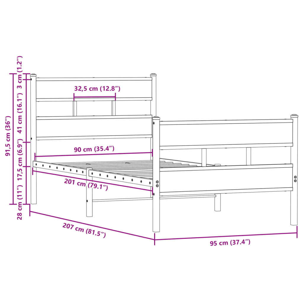 sengeramme m. sengegavl 90x200 cm uden madras brunt eg