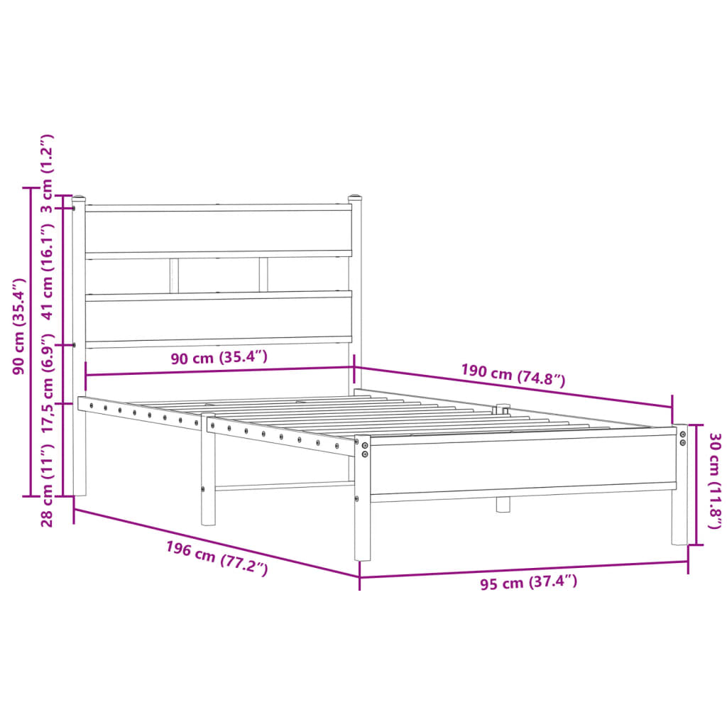 sengeramme m. sengegavl 90x190 cm uden madras sonoma-eg