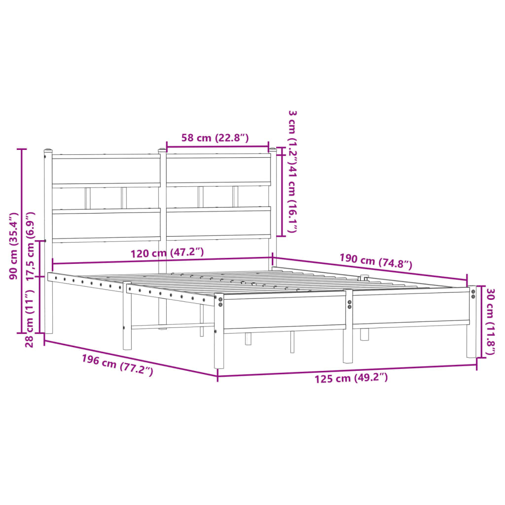 sengeramme m. sengegavl 120x190 cm uden madras sonoma-eg