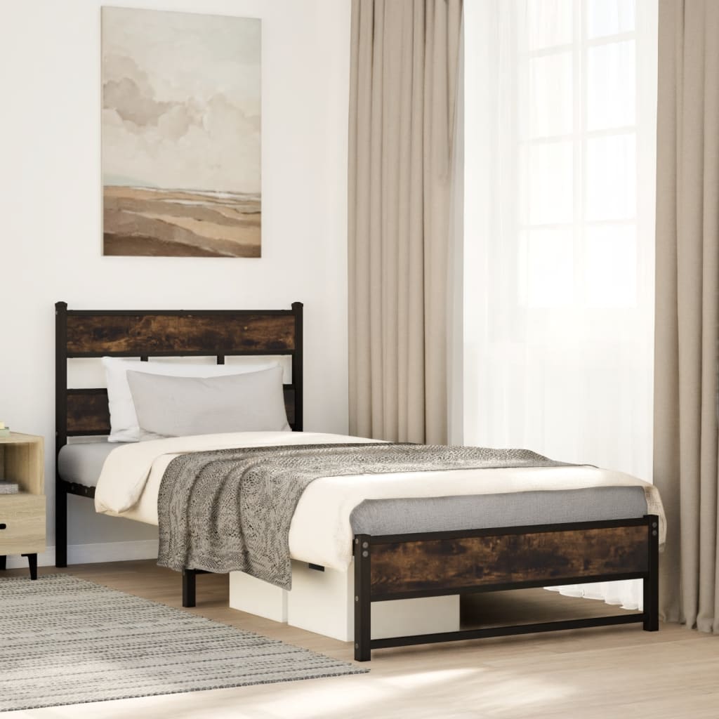 sengeramme uden madras 107x203 cm metal røget egetræsfarve