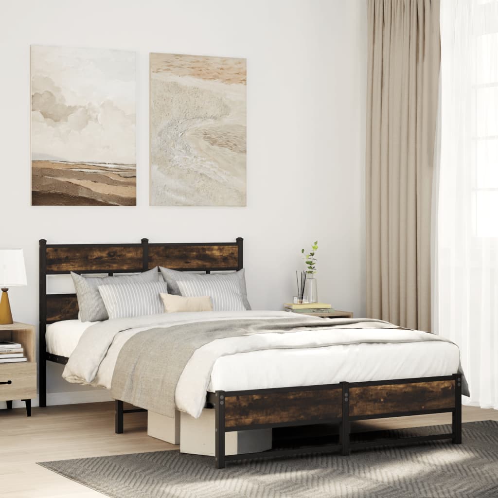 sengeramme uden madras 120x190 cm metal røget egetræsfarve