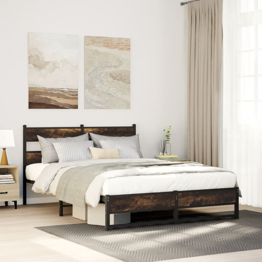 sengeramme uden madras 135x190 cm metal røget egetræsfarve