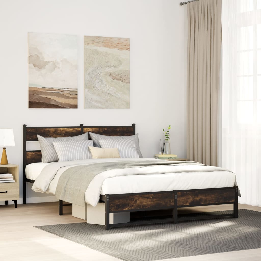 sengeramme uden madras 150x200 cm metal røget egetræsfarve