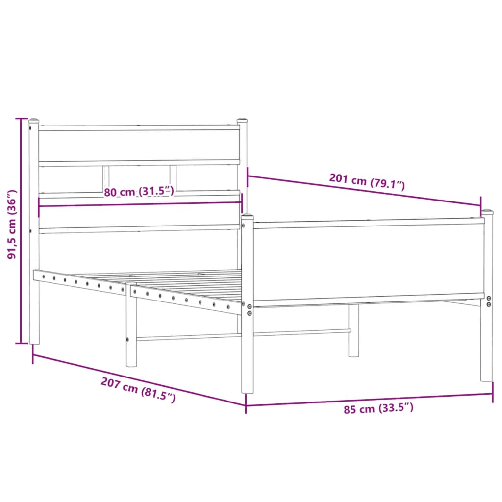 sengeramme 80x200 cm uden madras konstrueret træ røget eg