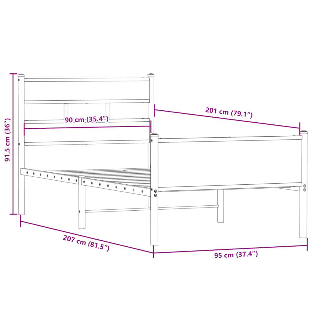 sengeramme 90x200 cm uden madras konstrueret træ røget eg