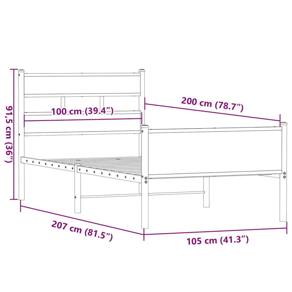 sengeramme 100x200 cm uden madras konstrueret træ røget eg