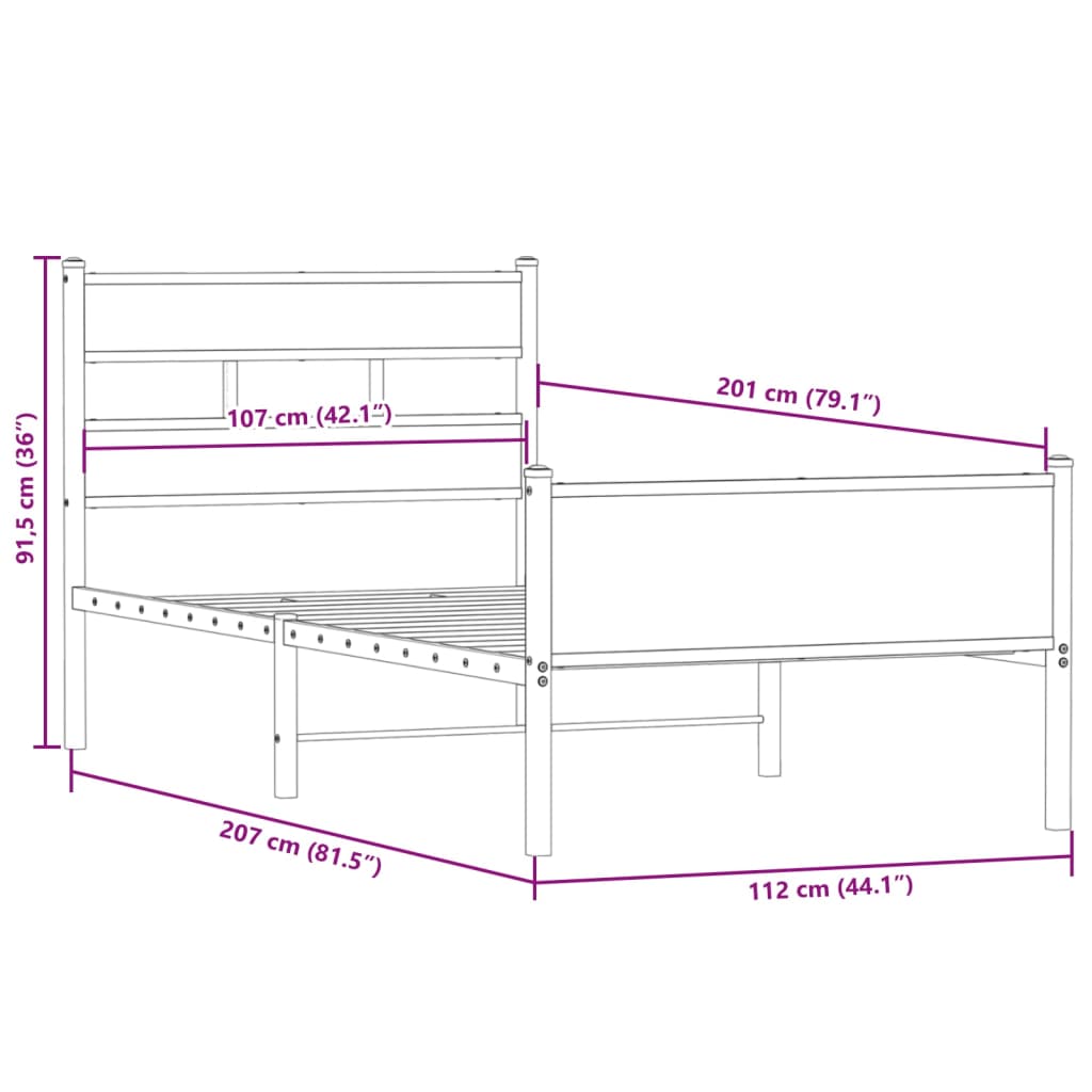 sengeramme 107x200 cm uden madras konstrueret træ røget eg