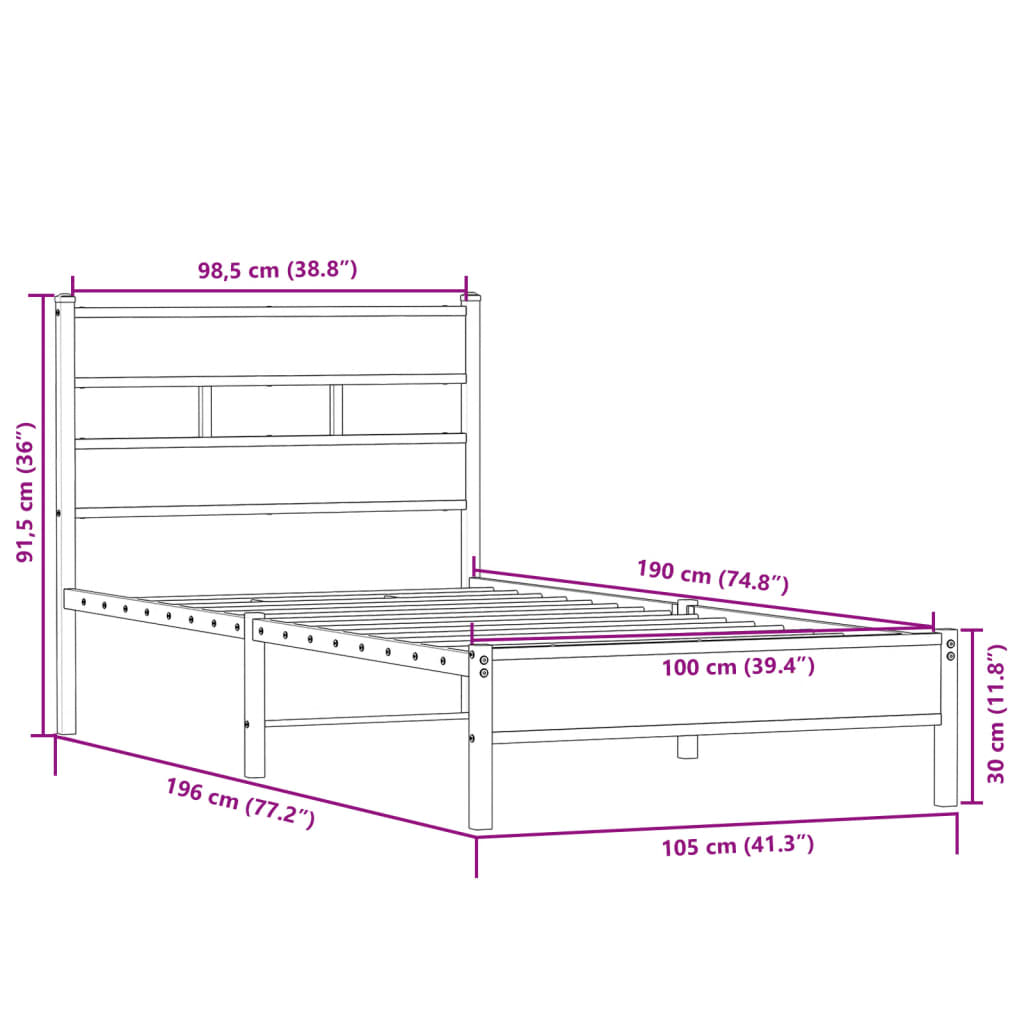 sengeramme 100x190 cm uden madras konstrueret træ sonoma-eg