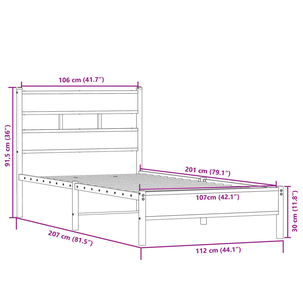 sengeramme 107x200 cm uden madras konstrueret træ sonoma-eg