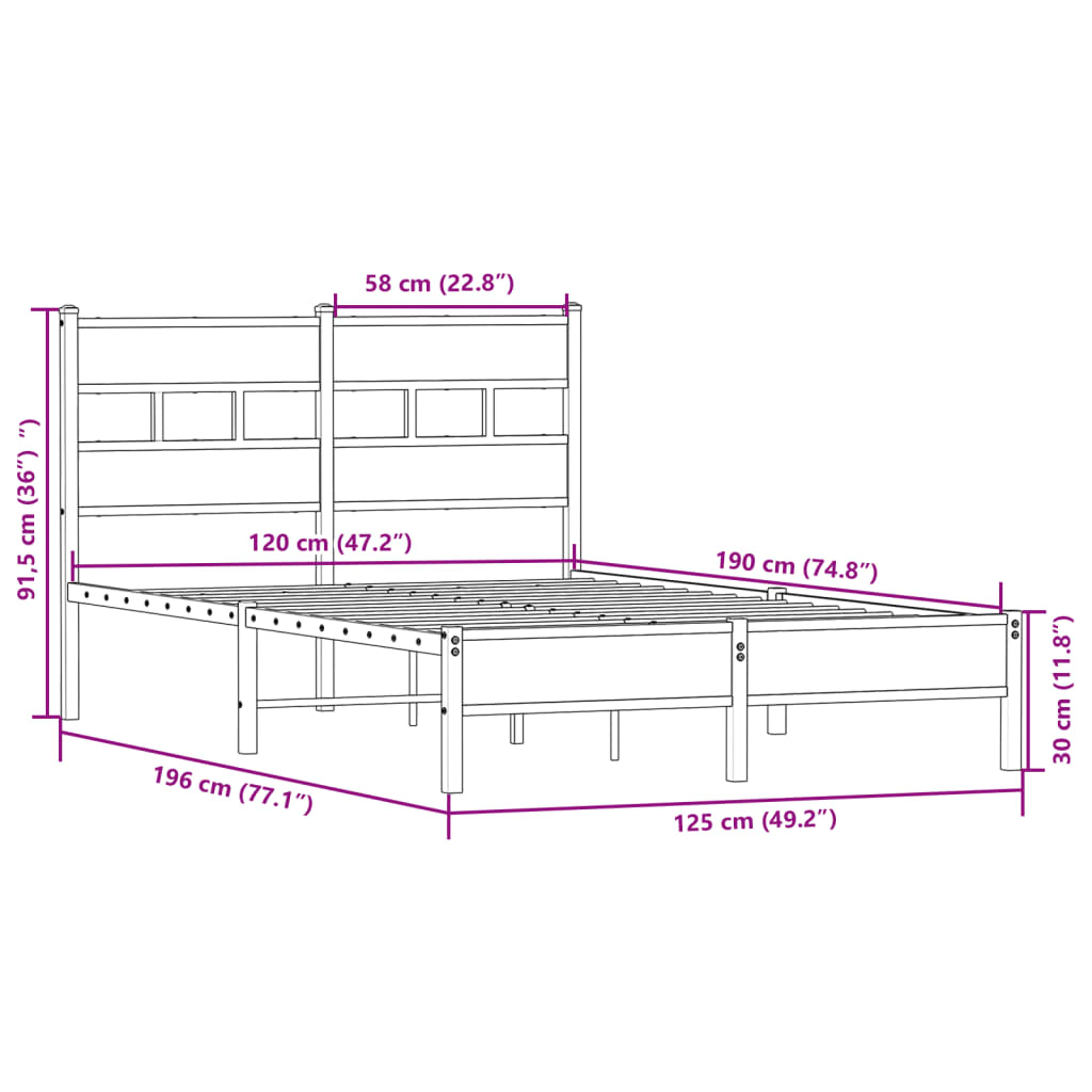 sengeramme 120x190 cm uden madras konstrueret træ sonoma-eg