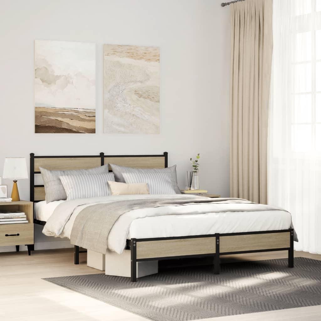 sengeramme 137x190 cm uden madras konstrueret træ sonoma-eg