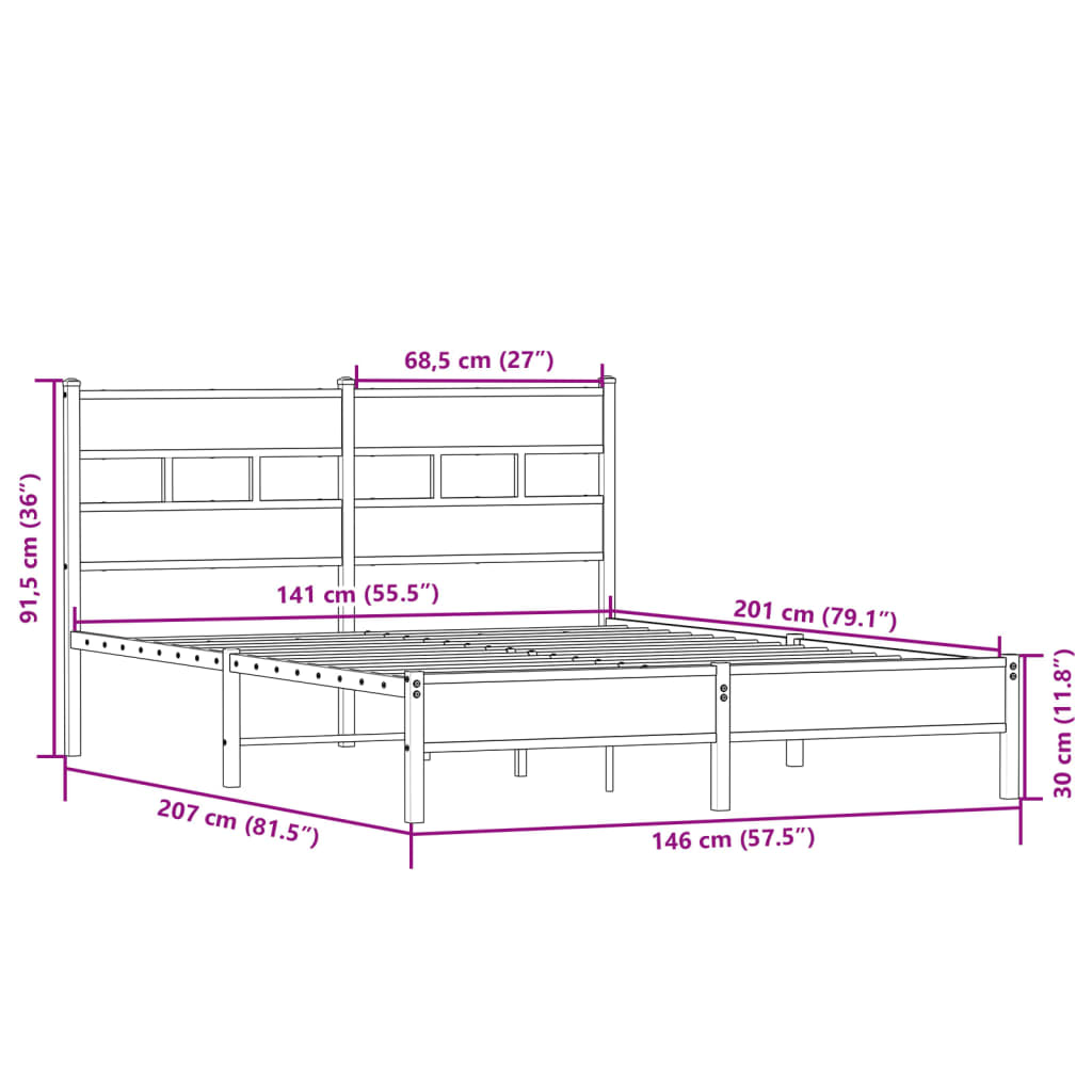 sengeramme 140x200 cm uden madras konstrueret træ sonoma-eg
