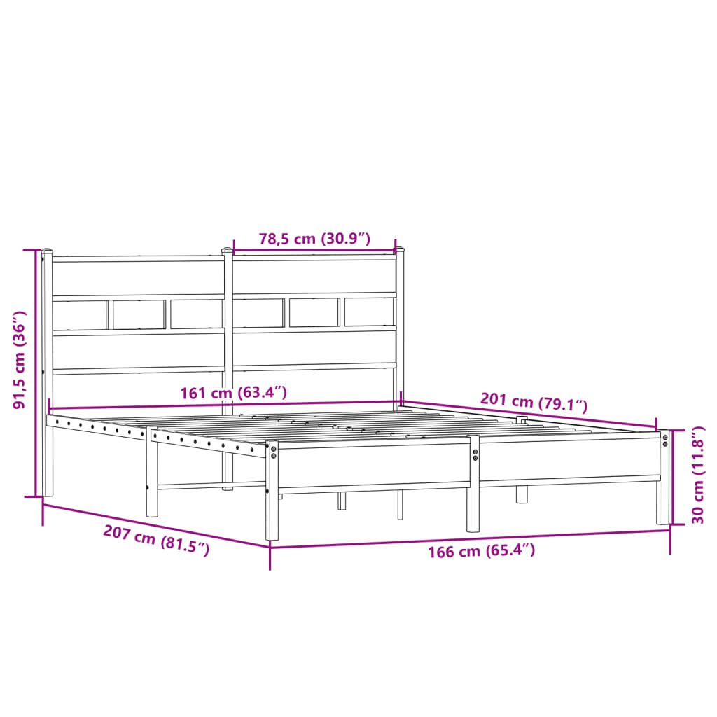 sengeramme 160x200 cm uden madras konstrueret træ sonoma-eg