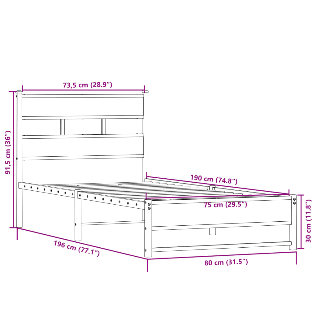 sengeramme uden madras 75x190 cm metal sonoma-eg