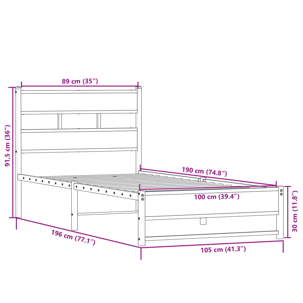 sengeramme uden madras 100x190 cm metal sonoma-eg