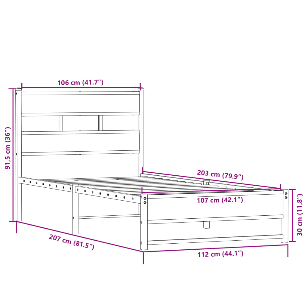 sengeramme uden madras 107x203 cm metal sonoma-eg