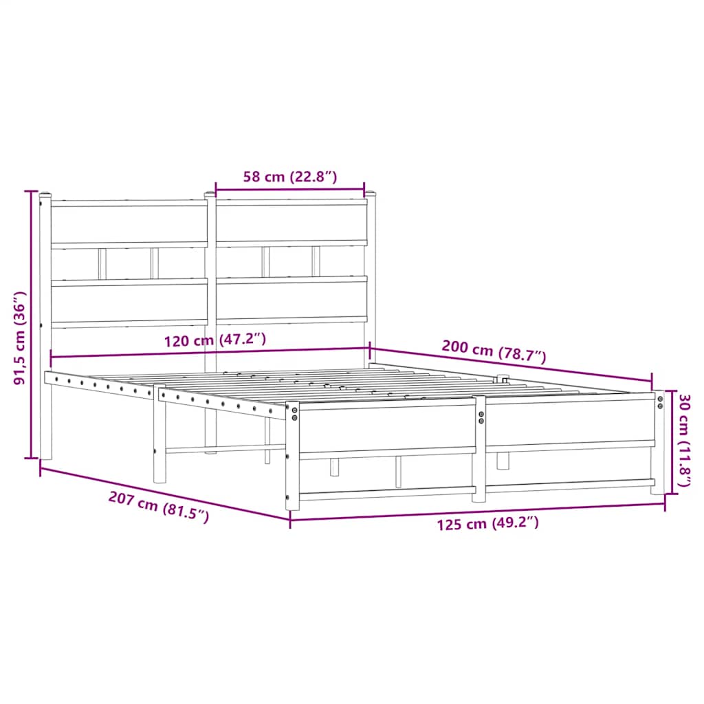 sengeramme uden madras 120x200 cm metal sonoma-eg