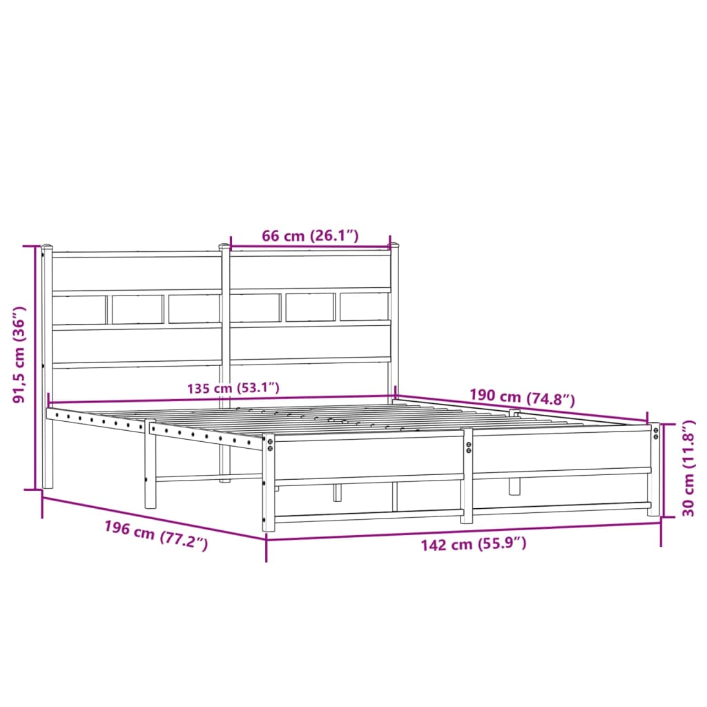 sengeramme uden madras 135x190 cm metal sonoma-eg