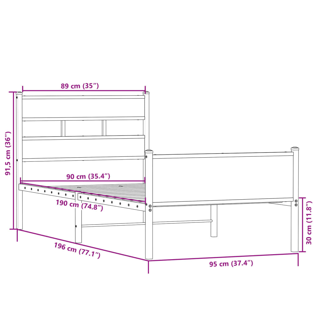 sengeramme 90x190 cm uden madras konstrueret træ sonoma-eg