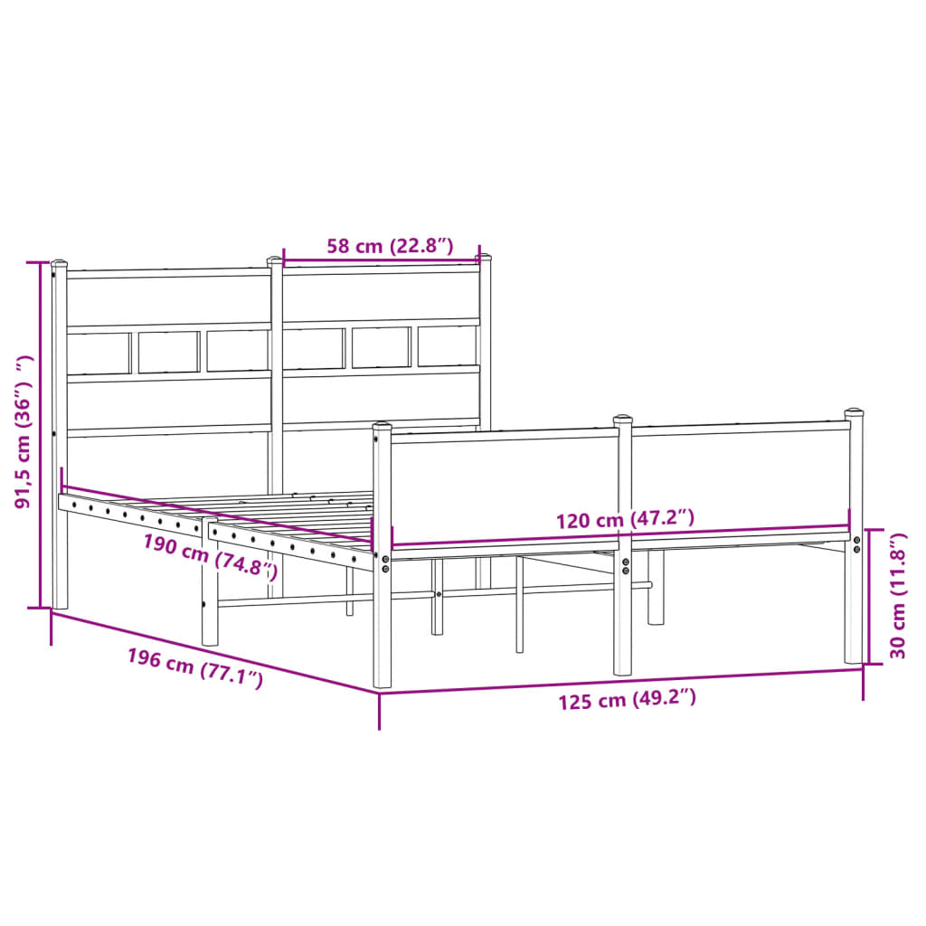 sengeramme 120x190 cm uden madras konstrueret træ sonoma-eg