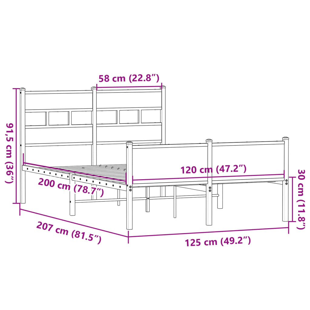 sengeramme 120x200 cm uden madras konstrueret træ sonoma-eg