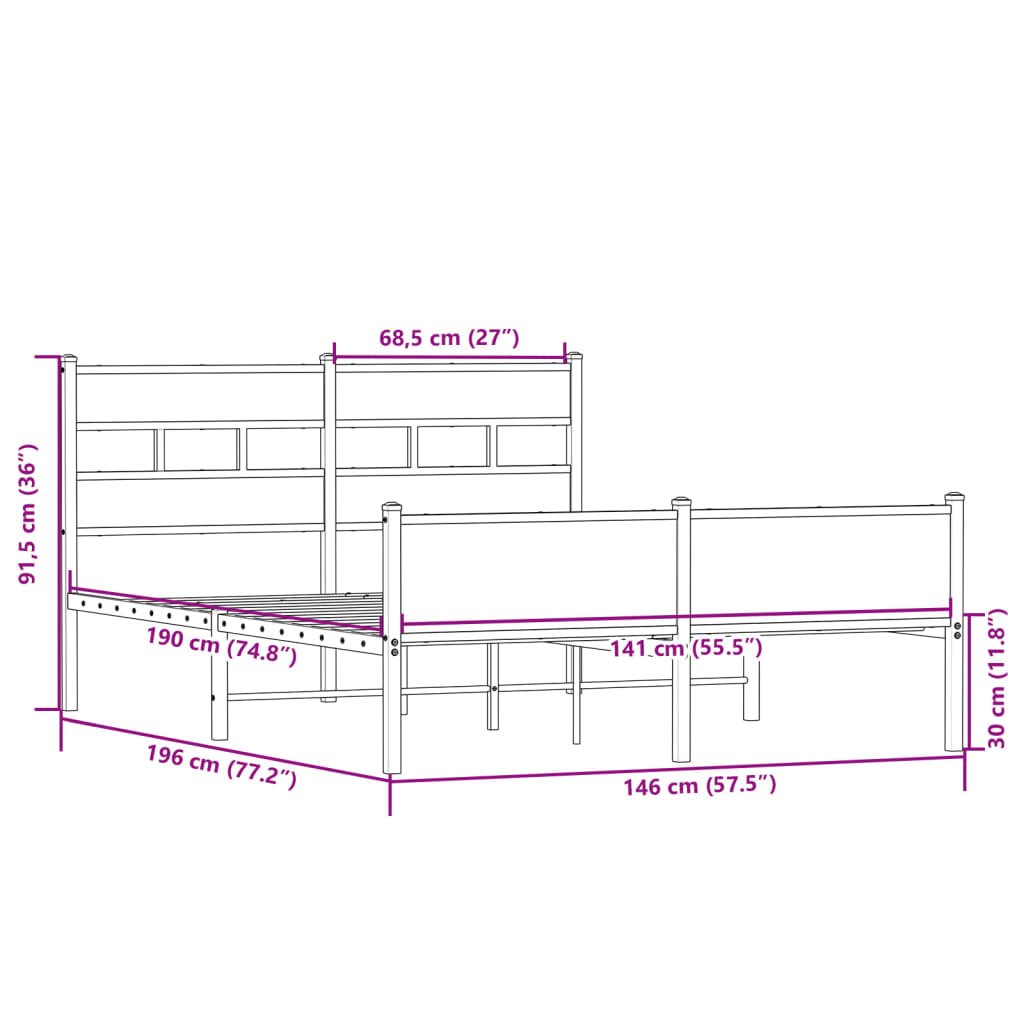sengeramme 140x190 cm uden madras konstrueret træ sonoma-eg