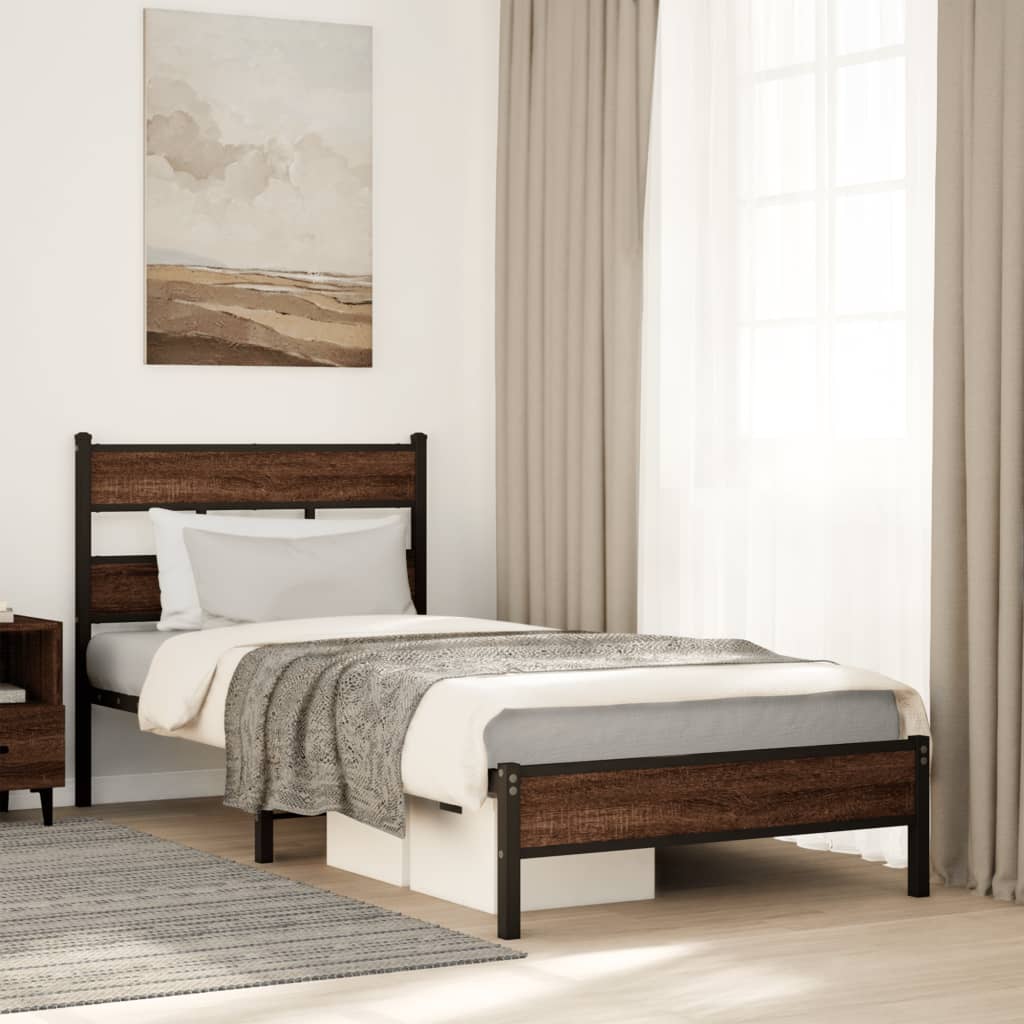 sengeramme 75x190 cm uden madras konstrueret træ brunt eg