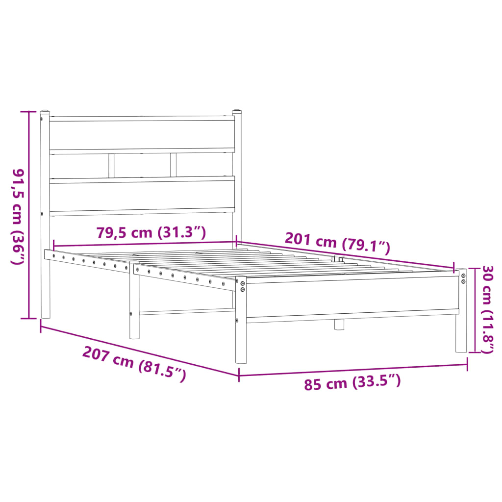sengeramme 80x200 cm uden madras konstrueret træ brunt eg