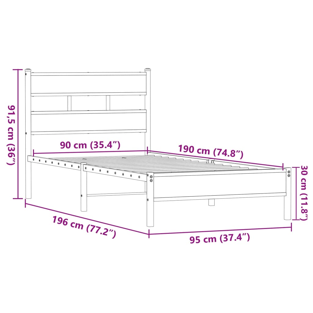 sengeramme 90x190 cm uden madras konstrueret træ brunt eg