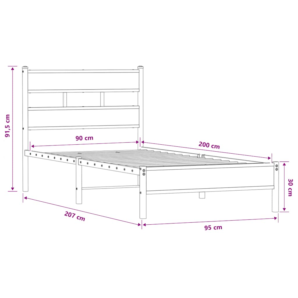 sengeramme 90x200 cm uden madras konstrueret træ brunt eg