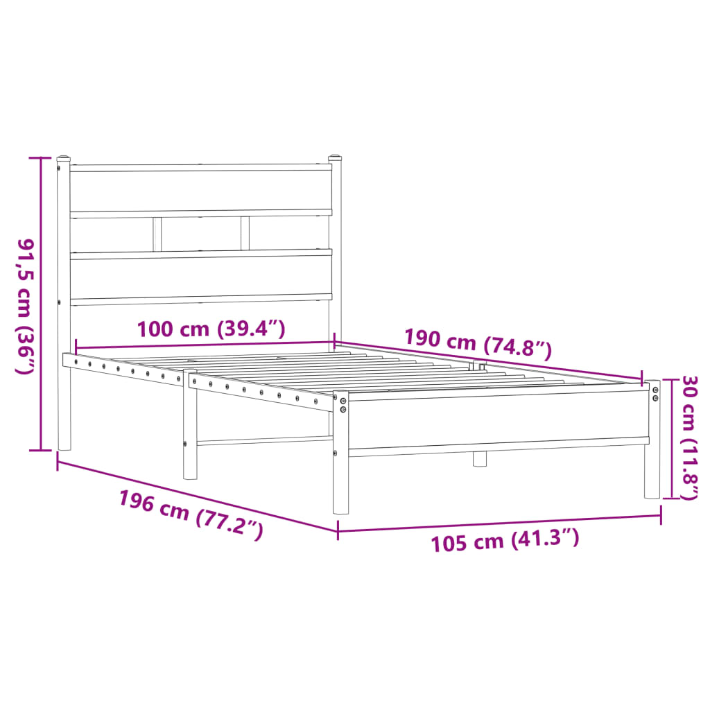 sengeramme 100x190 cm uden madras konstrueret træ brunt eg
