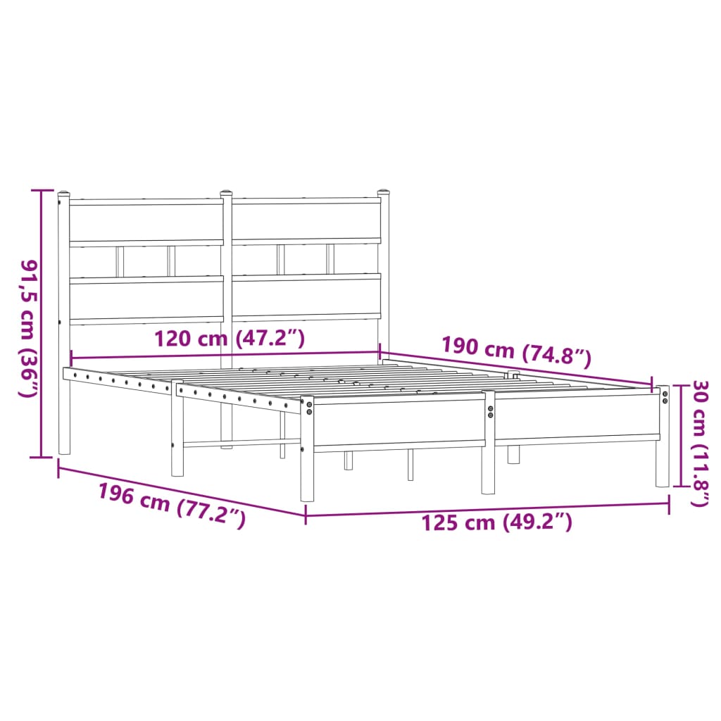 sengeramme 120x190 cm uden madras konstrueret træ brunt eg