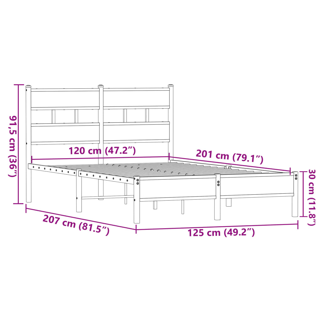 sengeramme 120x200 cm uden madras konstrueret træ brunt eg