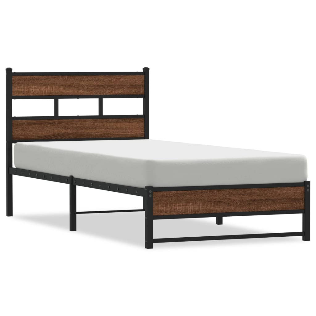 sengeramme 75x190 cm uden madras metal brun egetræsfarve