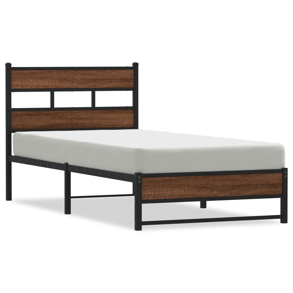 sengeramme 90x190 cm uden madras metal brun egetræsfarve