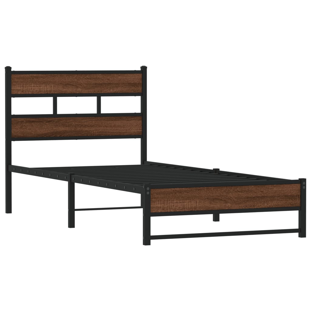 sengeramme 90x190 cm uden madras metal brun egetræsfarve