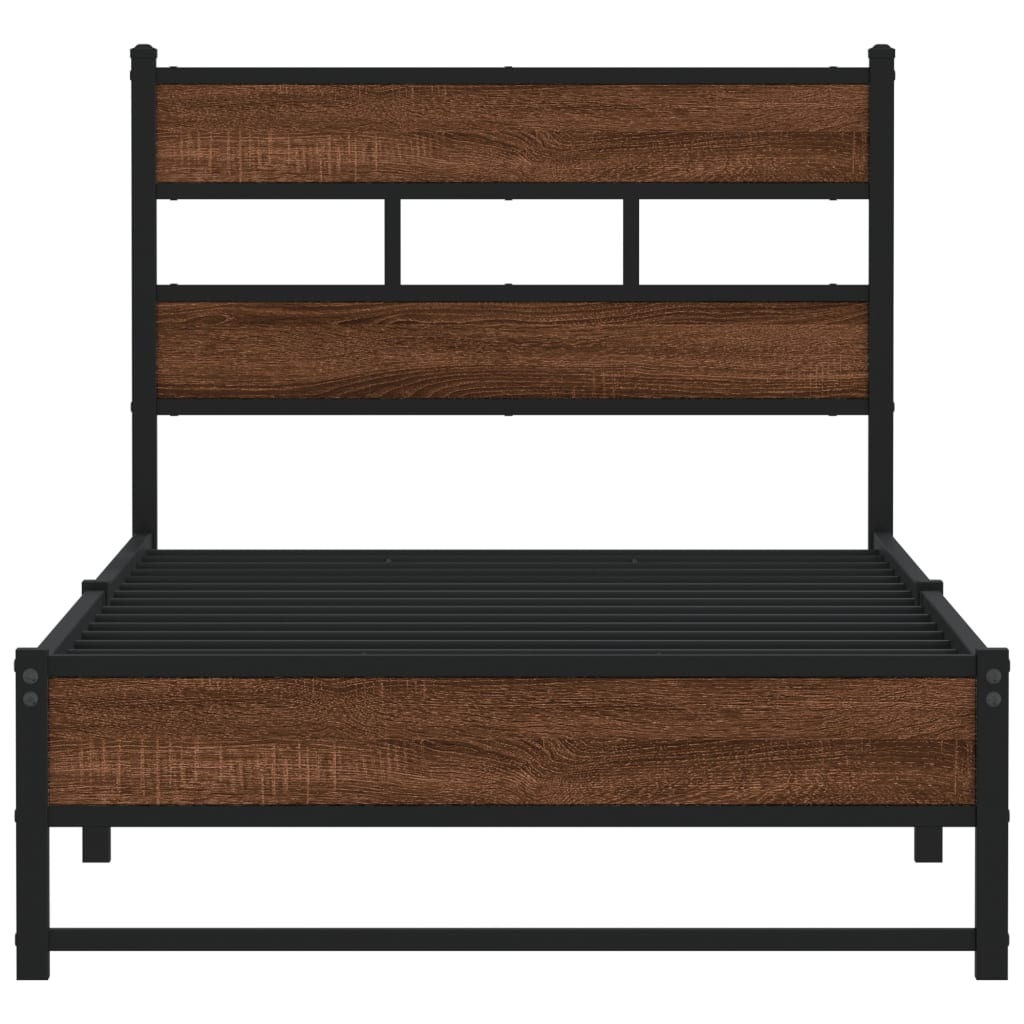 sengeramme 90x190 cm uden madras metal brun egetræsfarve