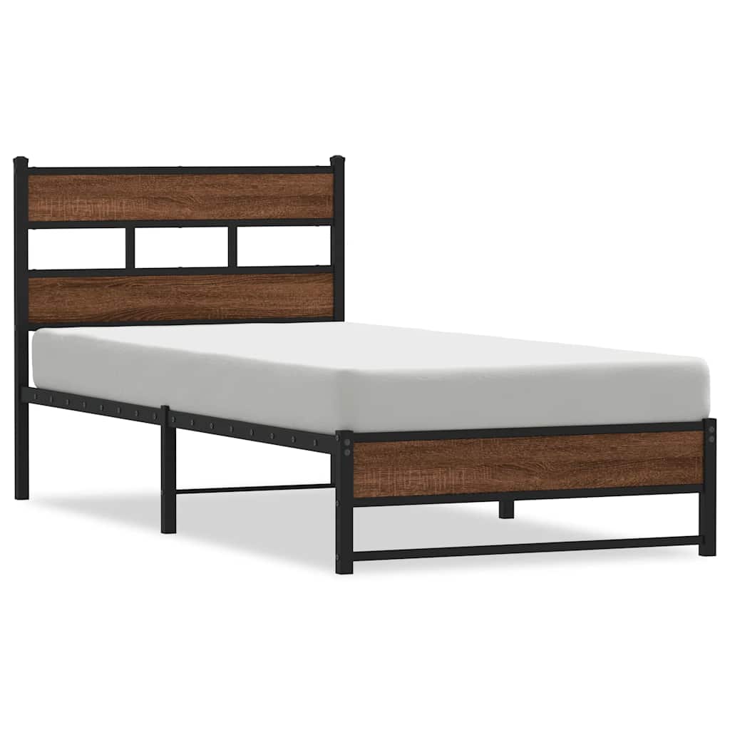 sengeramme 107x203 cm uden madras metal brun egetræsfarve