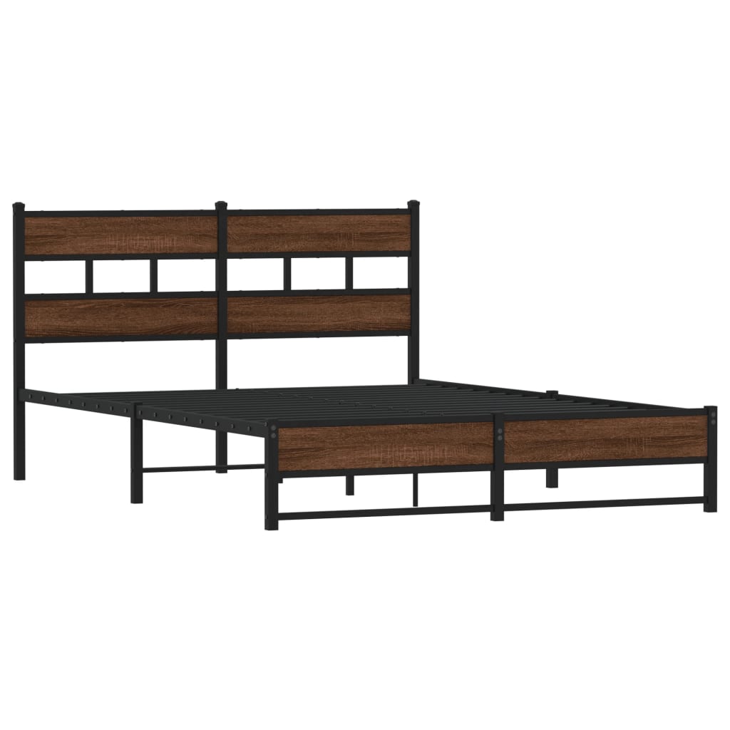 sengeramme 135x190 cm uden madras metal brun egetræsfarve
