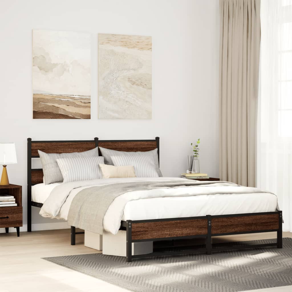 sengeramme 135x190 cm uden madras metal brun egetræsfarve