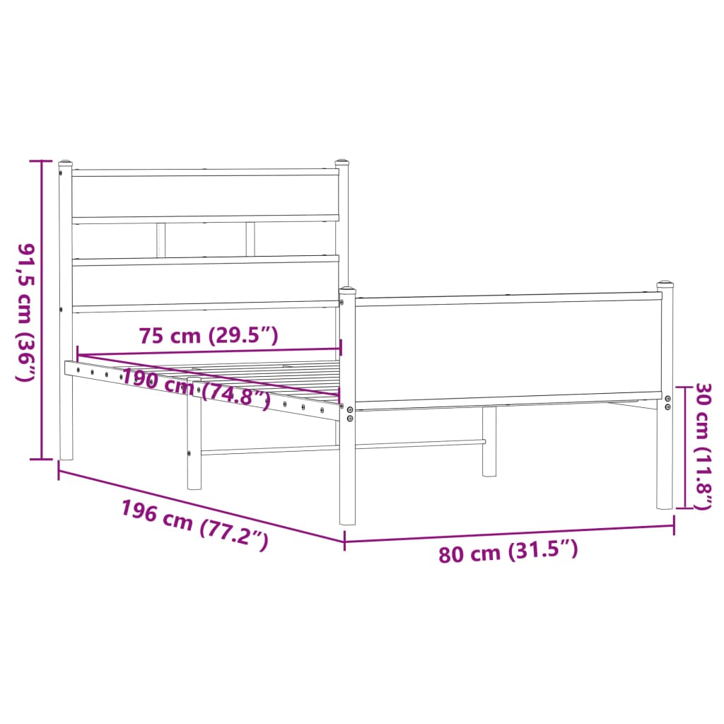 sengeramme 75x190 cm uden madras konstrueret træ brunt eg