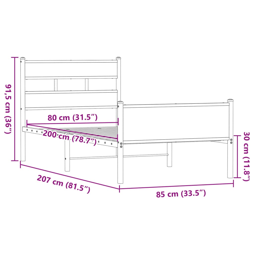sengeramme 80x200 cm uden madras konstrueret træ brunt eg