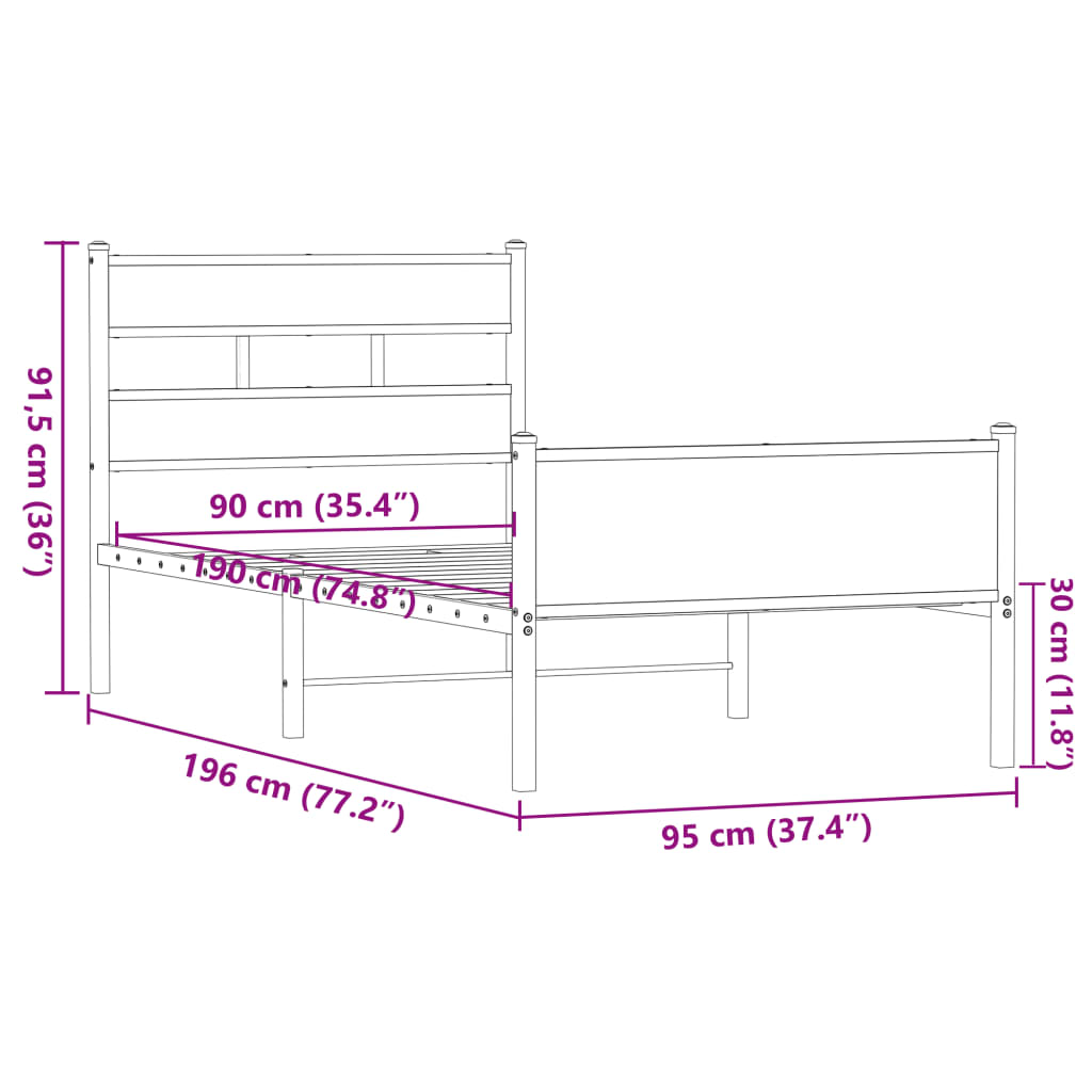 sengeramme 90x190 cm uden madras konstrueret træ brunt eg