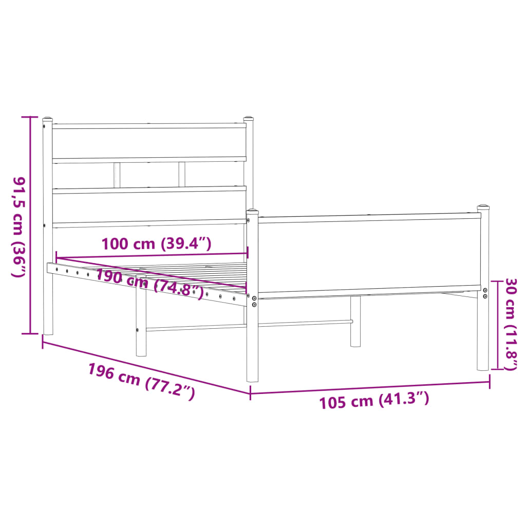 sengeramme 100x190 cm uden madras konstrueret træ brunt eg