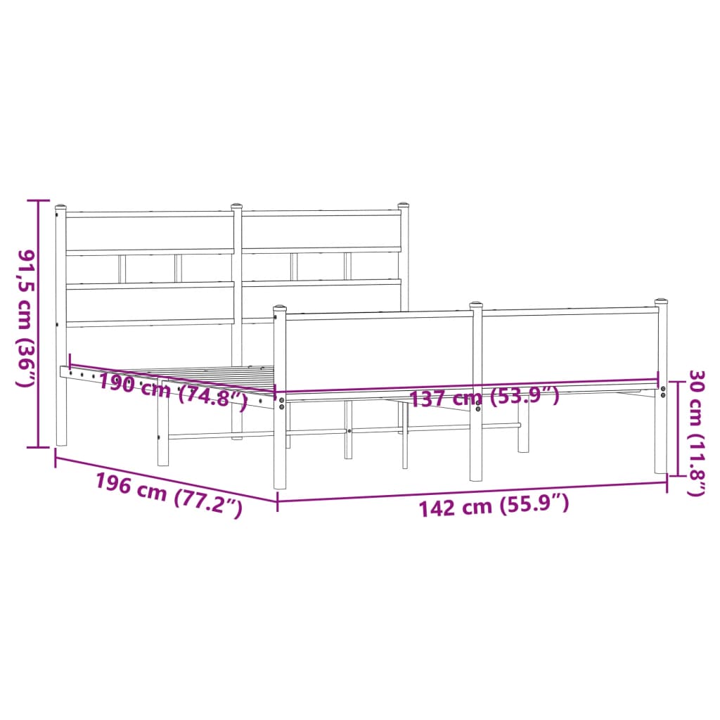 sengeramme 137x190 cm uden madras konstrueret træ brunt eg