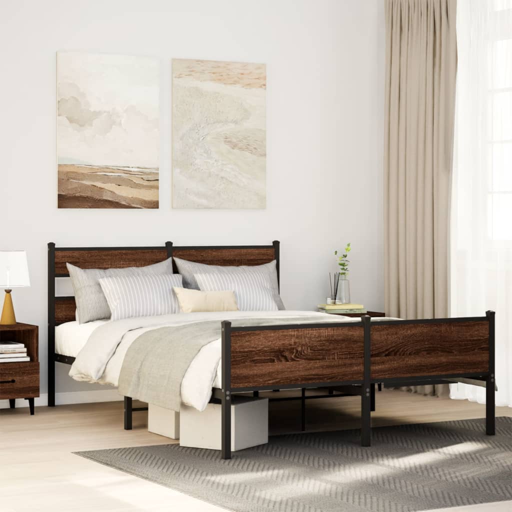 sengeramme 137x190 cm uden madras konstrueret træ brunt eg