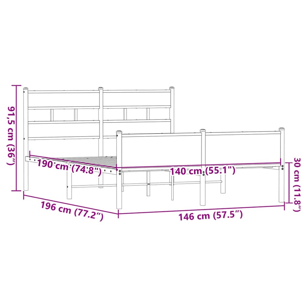 sengeramme 140x190 cm uden madras konstrueret træ brunt eg