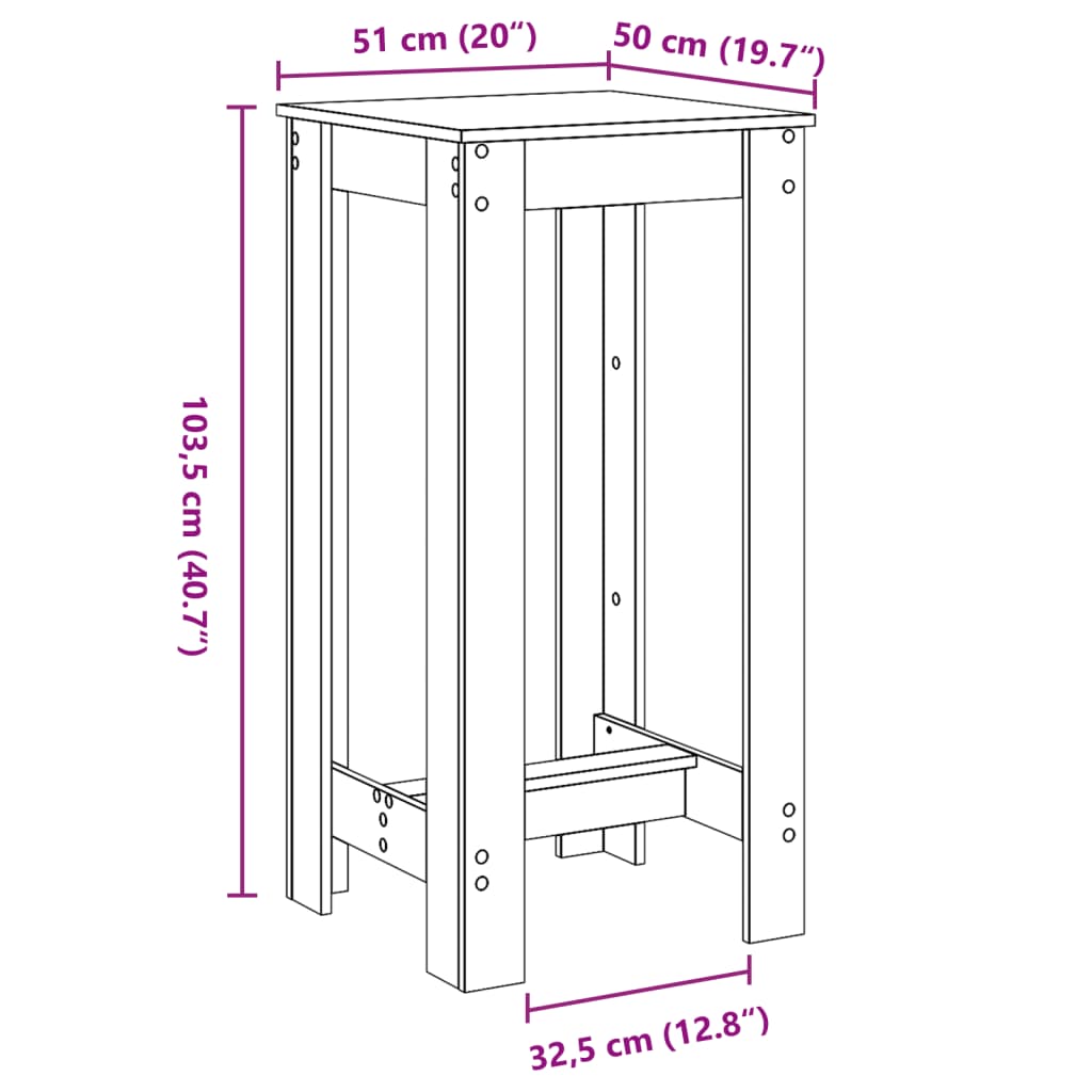 barbord 51x50x103,5 cm konstrueret træ hvid