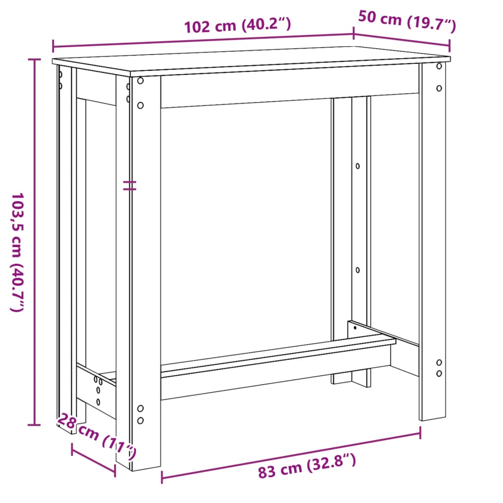 barbord 102x50x103,5 cm konstrueret træ hvid